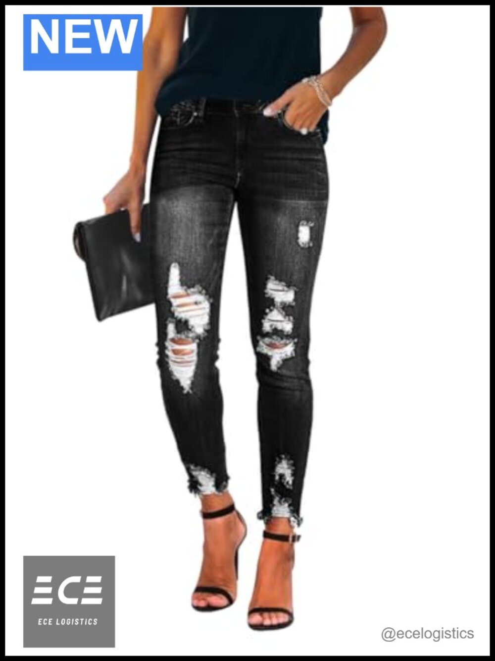 Ripped Skinny Jeans Distressed Stretchy Denim Pants Mid Rise Casual
